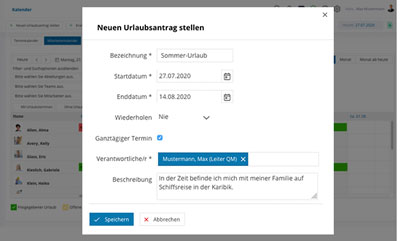 Workflow Software Module Mitarbeiterkalender Urlaubsantraege