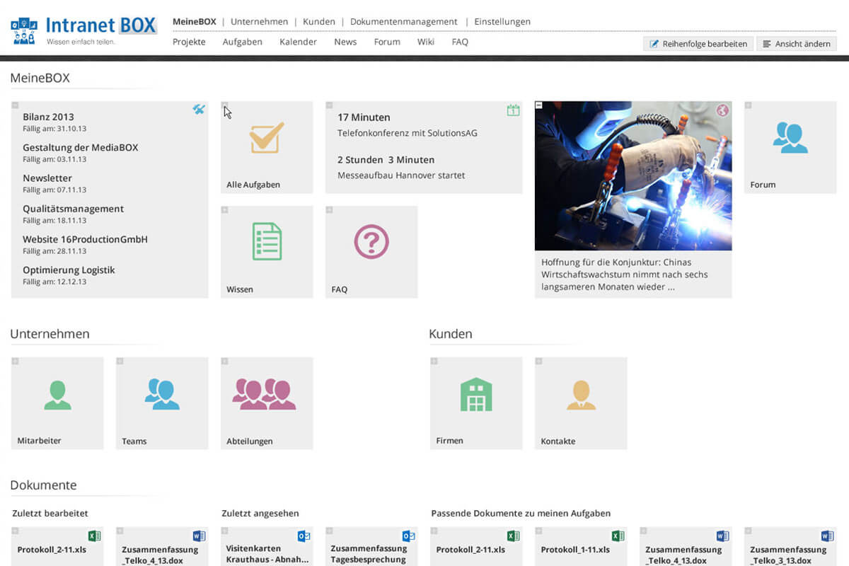 Intranet Workflow Erweiterungen DashboardBOX